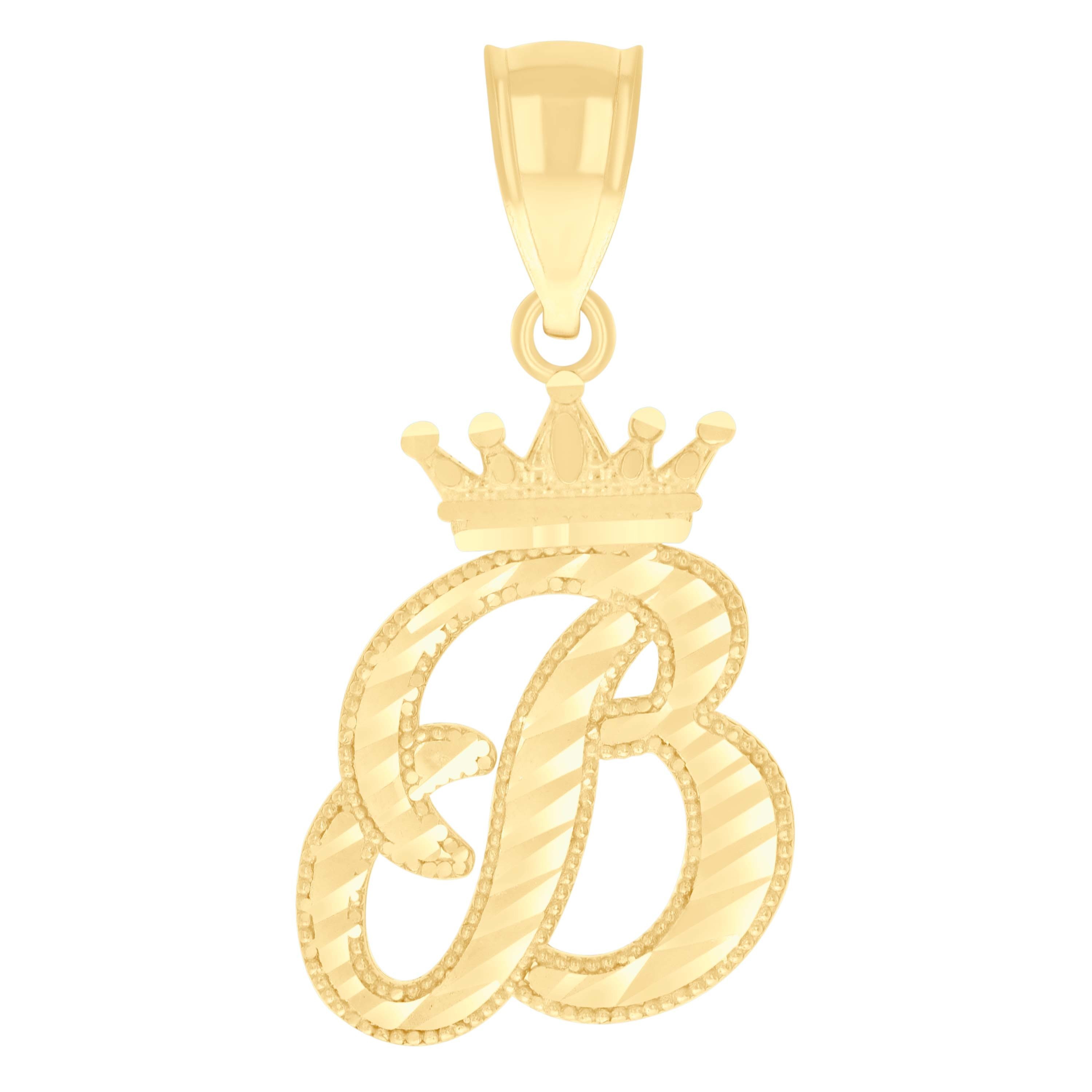 10kt 10k Yellow Gold Unisex Crown B Alphabet Initial Charm Pendant